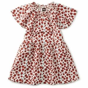 NWT Tea Collection Ruffle Shoulder Dress Tangy Citrus in Red Sz 2